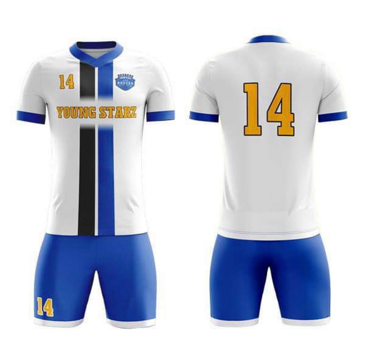 Custom Soccer Kit – White & Blue Stripe Edition